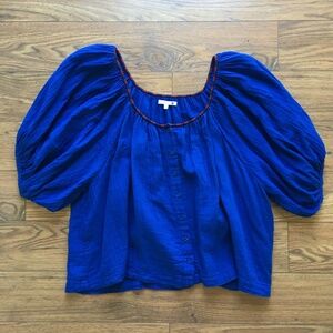 Sundry Cotton Double Gauze Peasant Blouse Top Shirt Size 1 Royal Blue